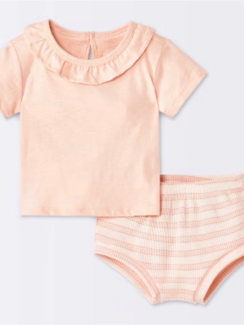 NWT Baby Girls' Peach Ruffle Neck Top & Ribbed Bloomers Set